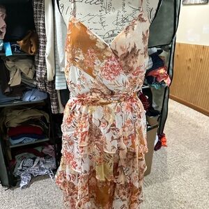 LC Lauren Conrad High-Low Dress in Orange and Cream